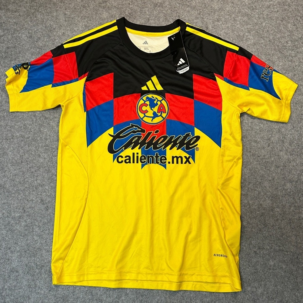 Adidas Club America Home Soccer Jersey Small Yellow Slim Fit Aeroready